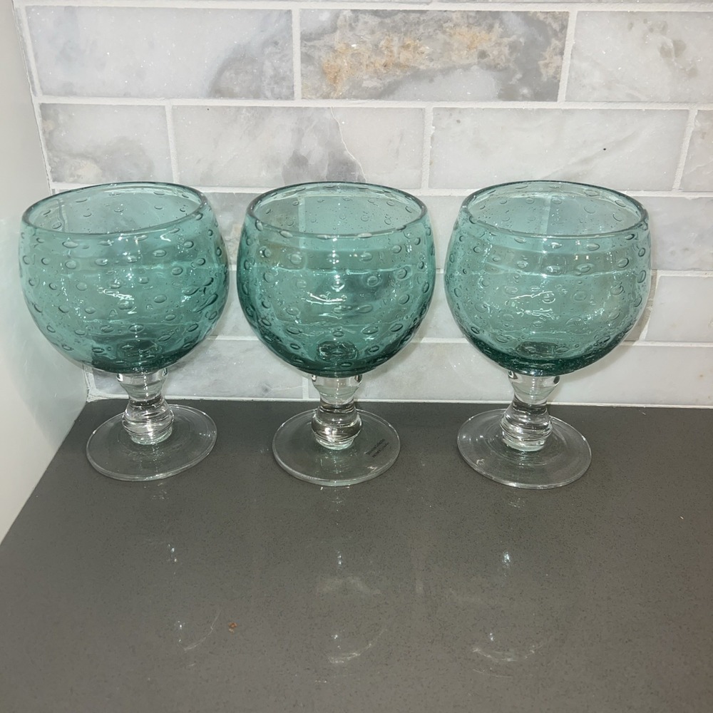 3 Blue Bubble Water Goblet By Home Studios, The Shoreline Collection